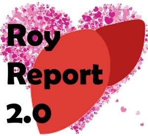 liver shape, hearts in heart shape, text saying Roy Report 2.0